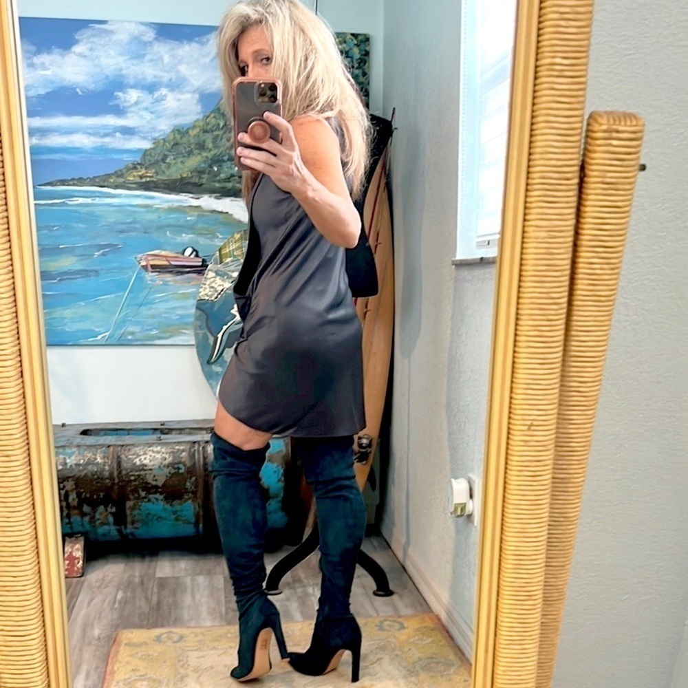 Helmut Lang,Benny Dress,Stunning Shimmer,Asymmetrical,Side-Zip, EUC, Size 6 - Picture 4 of 17